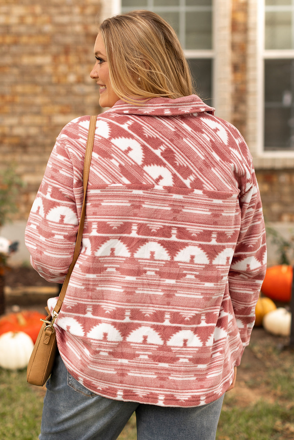 Pink Plus Size Aztec Print Chest Pocket Shacket For Women Dear-Lover Dropshipping